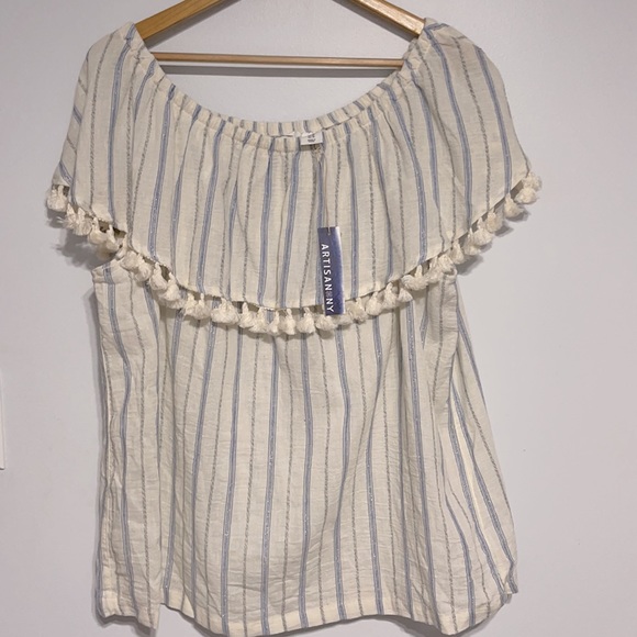 Artisan Ny Tops - Artisan NY Cold Shoulder Tassel Top NWT